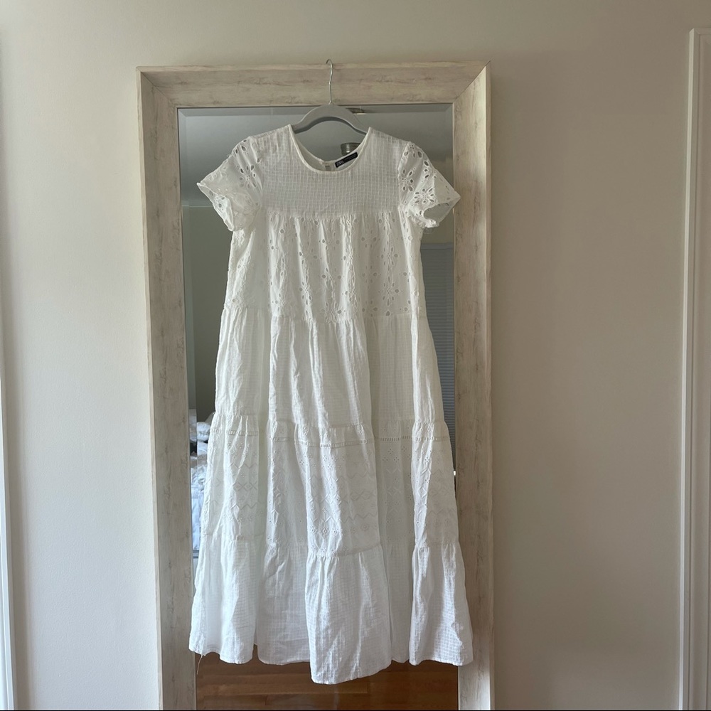 Zara White Eyelet Maxi/Midi Dress